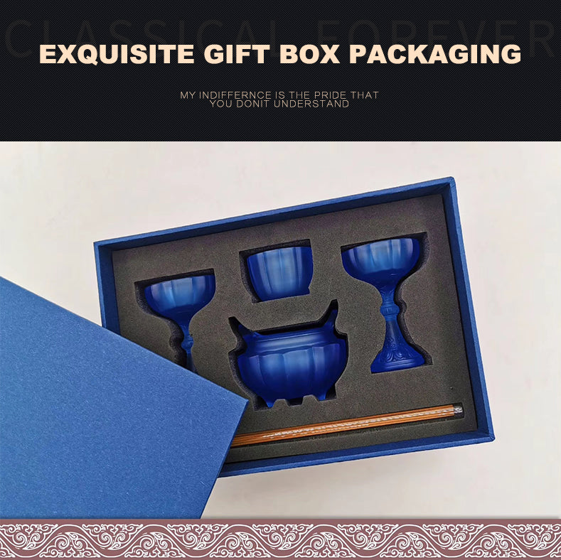 TXJ-371 A 6-piece Lotus Worship Supplies Set Home Decoration Gift box Liuli Censer+Candle Holder+Cup