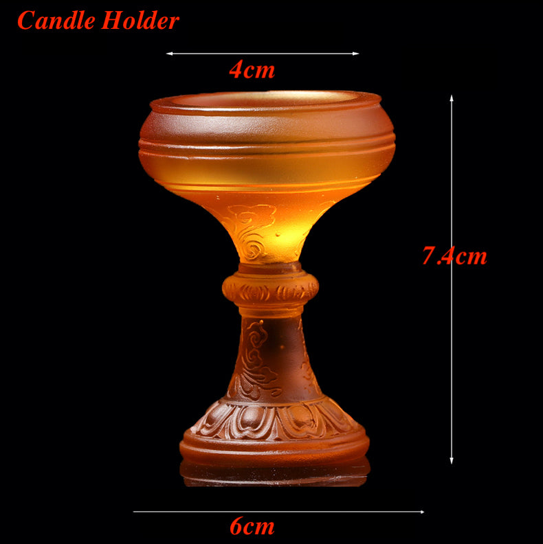 TXJ-371 A 6-piece Lotus Worship Supplies Set Home Decoration Gift box Liuli Censer+Candle Holder+Cup