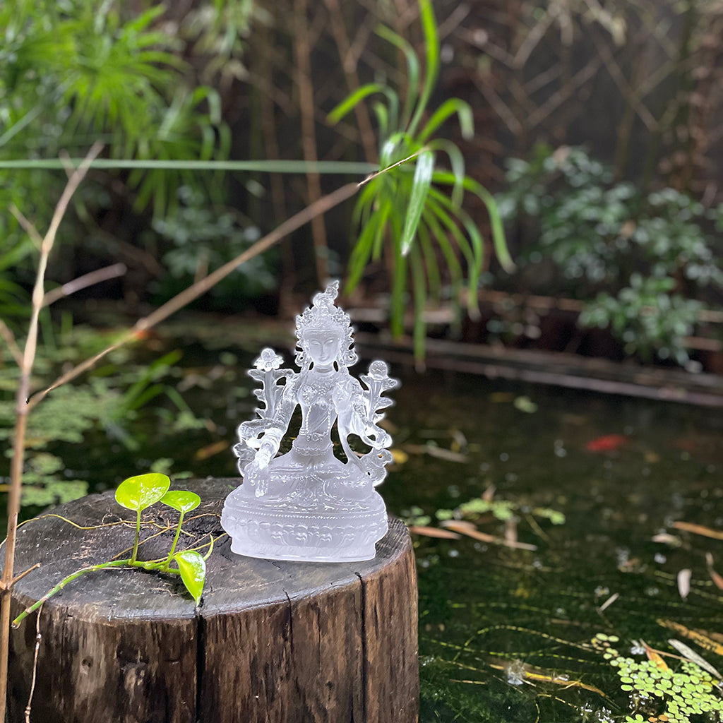 TXF-005 Handmade Sculpture Religious Figurine Liuli Green/White Tara statue