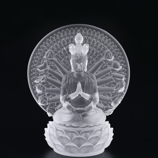 TXF-106Traditional Liuli Thousand Hands Guanyin Buddha Statue Indoor Table Decor Ornaments