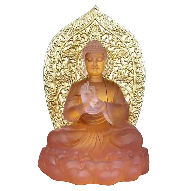 TXF-018 Temple Worship Decoration Traditional Liuli Large Medicine Buddha Statues Gilding Gold Garden Decor
