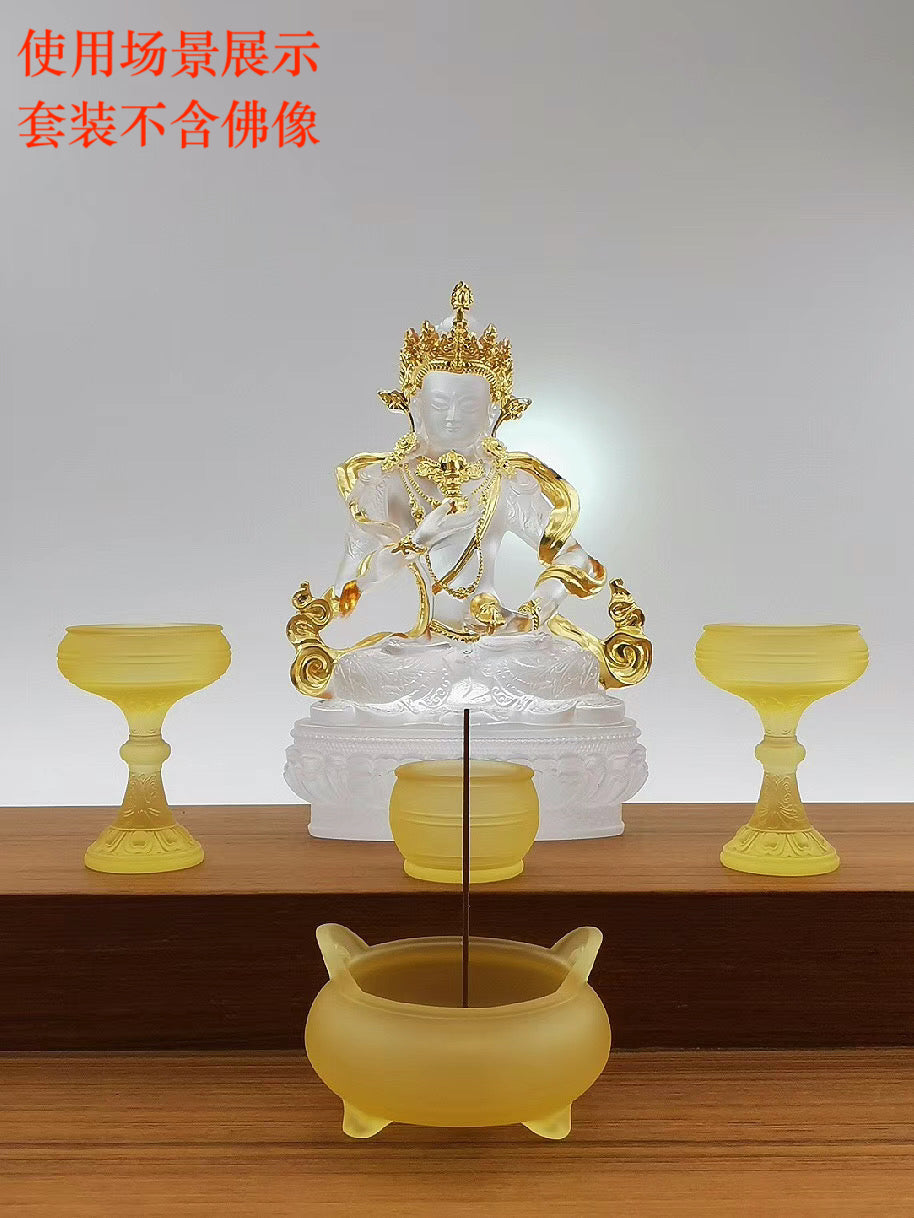TXJ-371 A 6-piece Lotus Worship Supplies Set Home Decoration Gift box Liuli Censer+Candle Holder+Cup