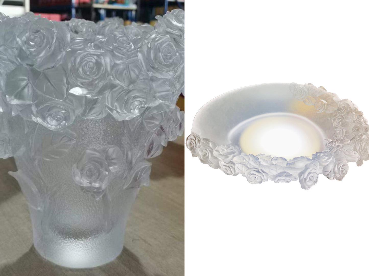 TXJ-934 Traditional Liuli Rose Design 2-piece set Luxury Plate & vase