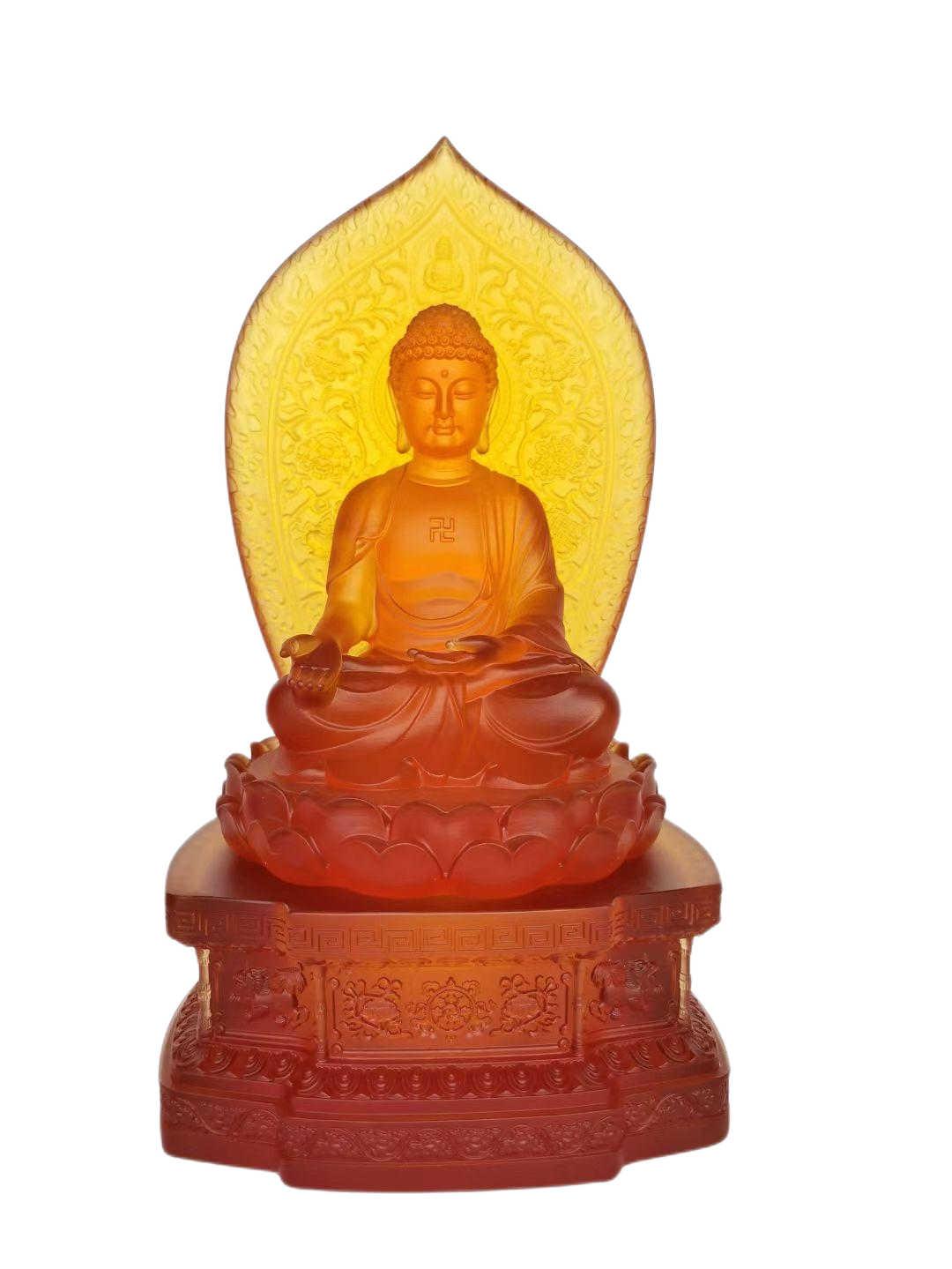 TXF-017 Wholesale Traditional Liuli Crystal Glass Seven Medicine Shakyamuni Gautama Buddha Statue with Backboard